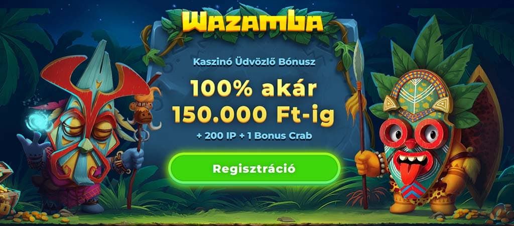 Kaszinó üdvözlő bónusz 100% akár 150 000 Ft-ig, 200 ingyenes pörgetéssel és 1 Bonus Crab karakterrel.