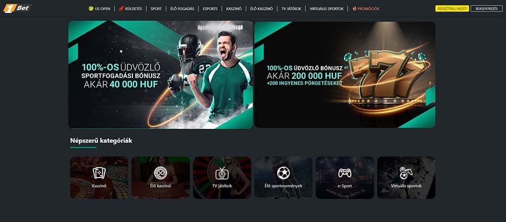 Üdvözlő bónusz a 1Bet kaszinónál akár 200 000 HUF értékben és 200 ingyenes pörgetéssel új játékosoknak.