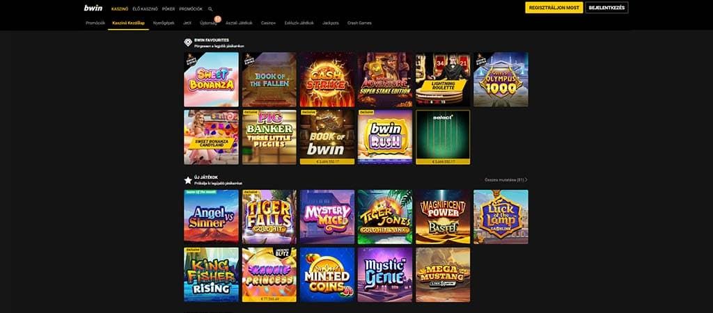 Bwin online kaszinó nyerőgépes játékok választéka online felületen.