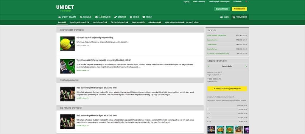Unibet kaszinó promóciós oldal magyarul, heti nyereményjátékokkal, kaszinó klub ajánlatokkal és sportfogadási bónuszokkal.