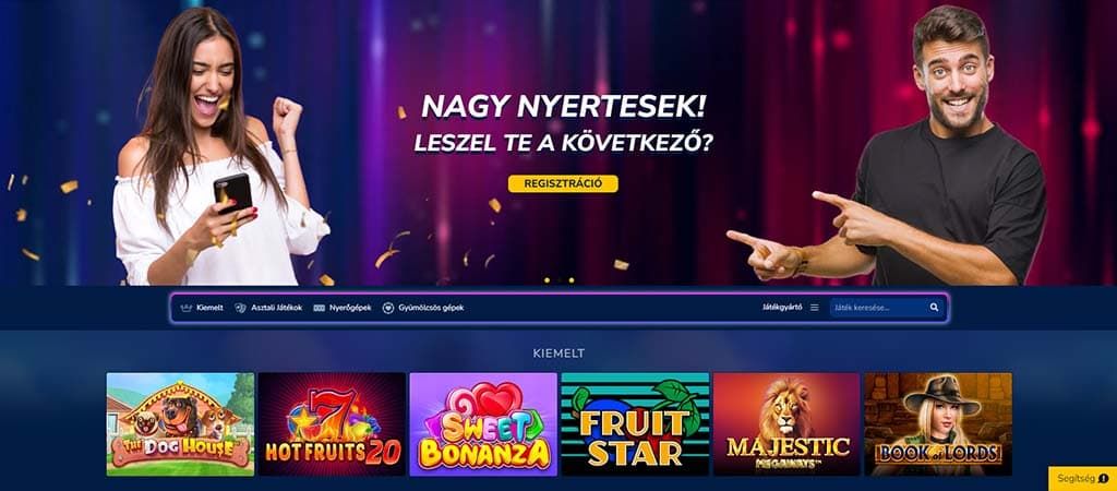 Grand Casino főoldal boldog nyertes játékosokkal és népszerű nyerőgépekkel, regisztrációs lehetőséggel.