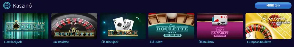 GameTwist kaszinójátékok kínálata: Lux Blackjack, Élő Rulett, Baccarat és European Roulette egy helyen.