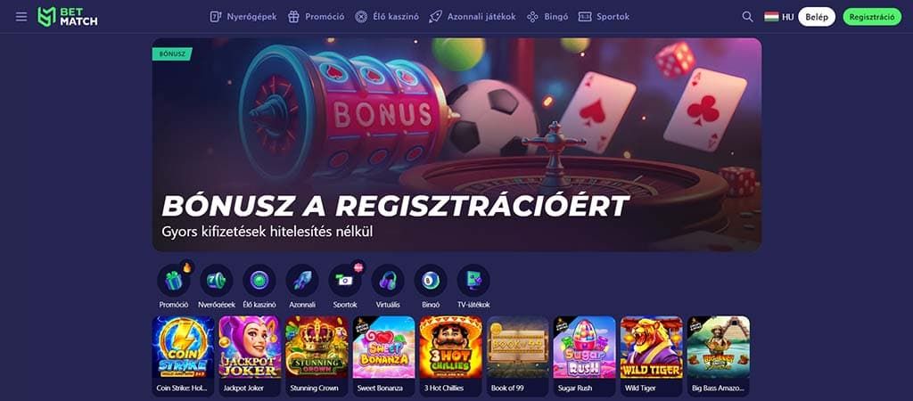 Betmatch Casino bónusz regisztrációért hitelesítés nélküli gyors kifizetéssel.