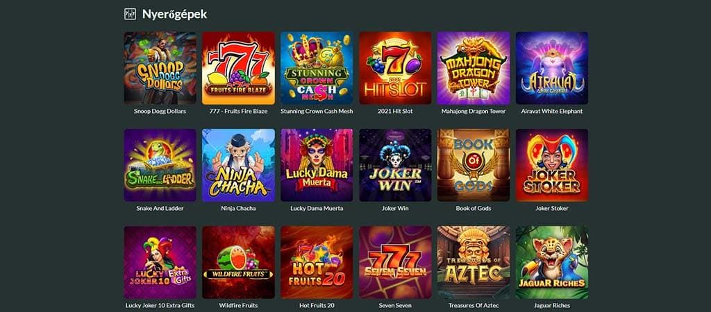 Lemon Casino nyerőgépek, népszerű játékokkal, mint Snoop Dogg Dollars, Joker Stoker, Hot Fruits 20 és Treasures of Aztec.