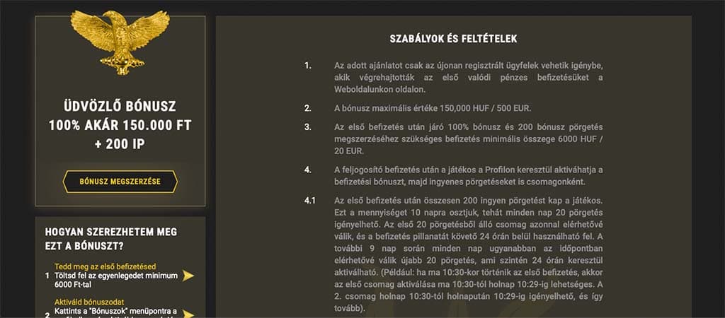 Casinoly üdvözlő bónusz 100% akár 150.000 Ft + 200 IP, feltételek és bónusz igénylése, minimális befizetés 6000 Ft.