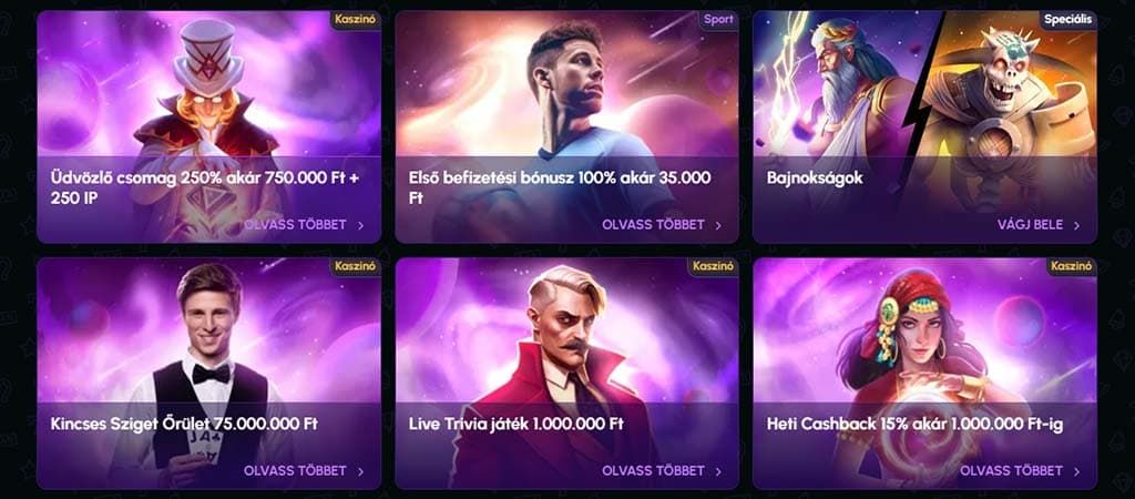Nova Jackpot promóciók üdvözlő bónusszal, első befizetési bónusszal, élő trivia játékkal, cashback ajánlattal és nagy nyereményekkel.