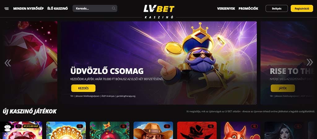 LV BET Kaszinó főoldal üdvözlő csomag ajánlattal és új kaszinó játékokkal.