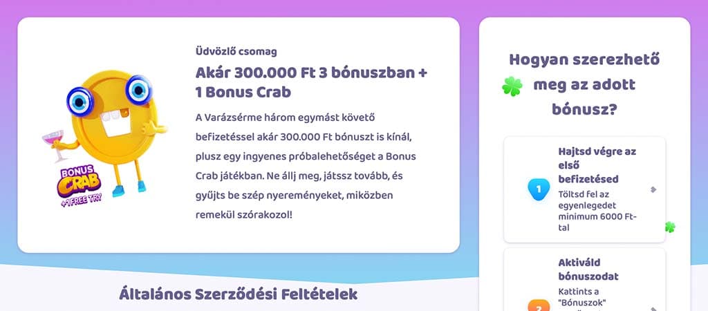 7Signs Casino üdvözlő bónusz ajánlat akár 300.000 Ft értékben és 1 Bonus Crab lehetőséggel.
