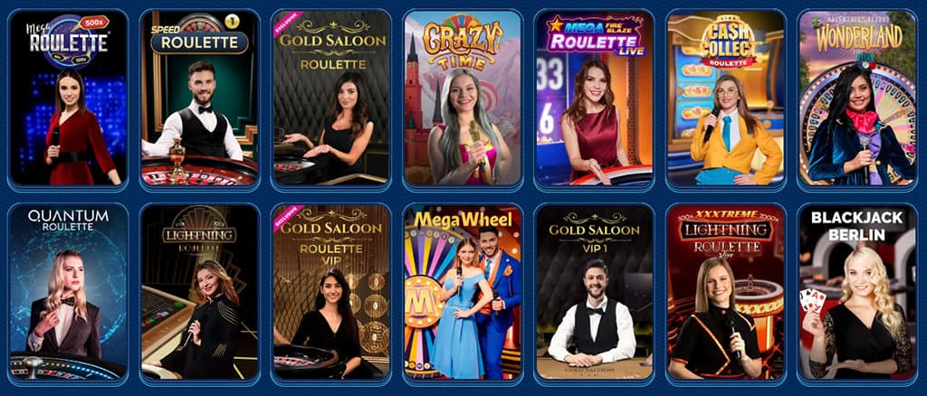 SG Casino élő kaszinó játékok választéka különböző rulett és blackjack asztalokkal.