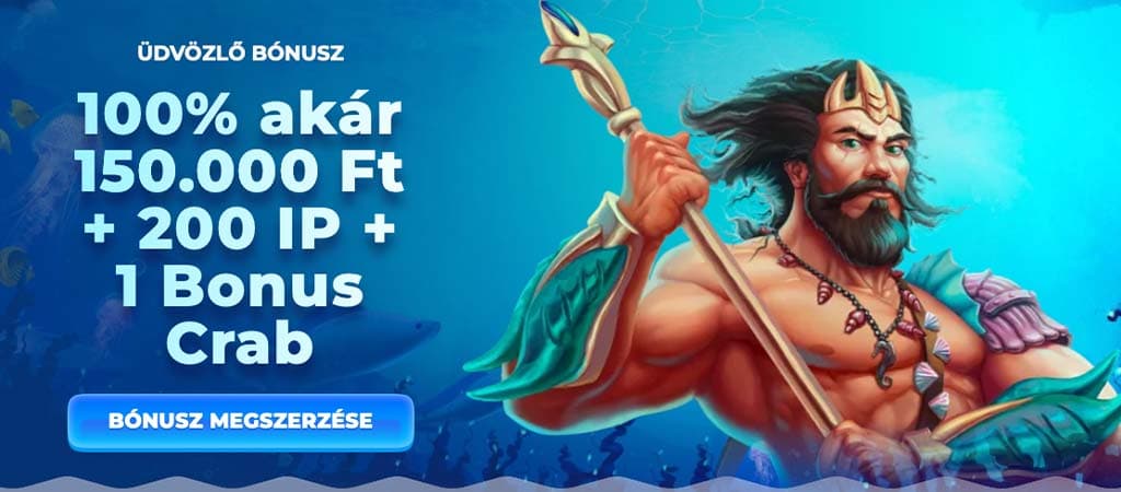  Posido Casino üdvözlő bónusz 100% akár 150.000 Ft + 200 IP és 1 Bonus Crab ajánlat új játékosoknak.