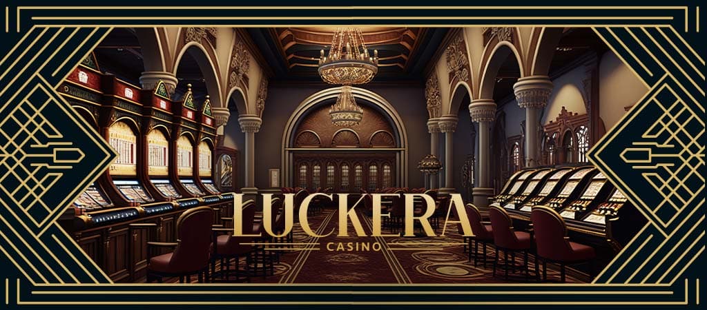  Luckera Casino belső tere elegáns játékgépekkel és fényűző kaszinó hangulattal.