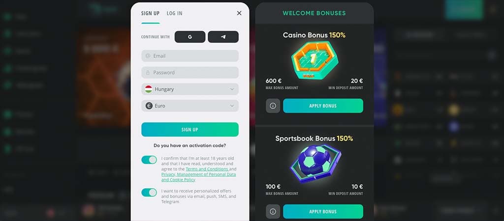 Drip Casino regisztráció – választható 150%-os kaszinó vagy sport bónusz akár 600 € értékben új felhasználók számára.