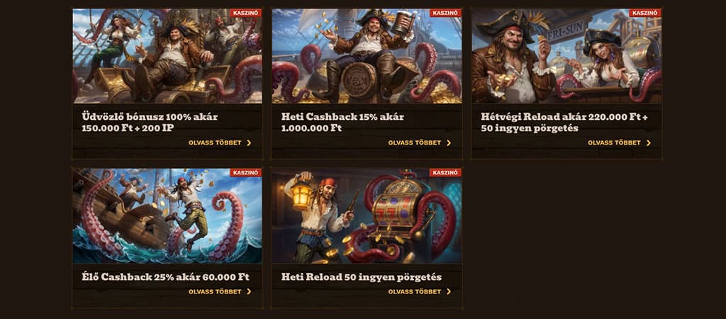 Fat Pirate Casino promóciók – üdvözlő bónusz, cashback és ingyenes pörgetések.