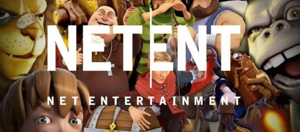 NetEnt logó klasszikus rajzfilmes karakterekkel színes háttéren, az online nyerőgépek egyik legismertebb fejlesztője.