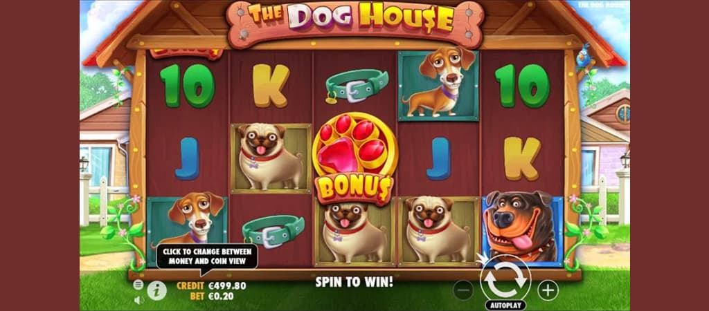 The Dog House online nyerőgép bájos kutyakompozíciókkal, bónuszjátékokkal, ingyenes pörgetésekkel és autoplay opcióval.