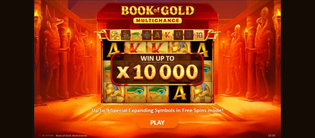 Book of Gold Multichance: bónuszkörök, bővülő szimbólumok és 10 000× szorzó a Play’n GO nyerőgépen.
