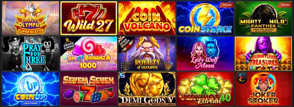 A BetLabel online kaszinó nyerőgépes játékai láthatóak, mint például a Coin Strike és a Mighty Wild Panther, Sweet Bonanza.