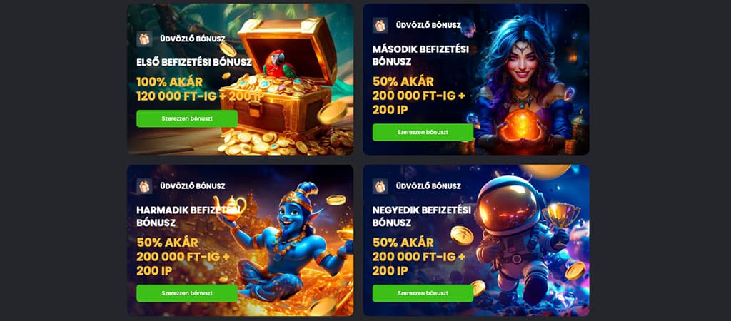 SpinlineCasino oldalán, üdvözlő bónusz