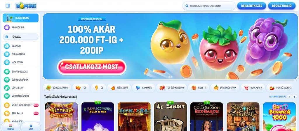 Nomini Casino, online kaszinó, üdvözlő bónusz