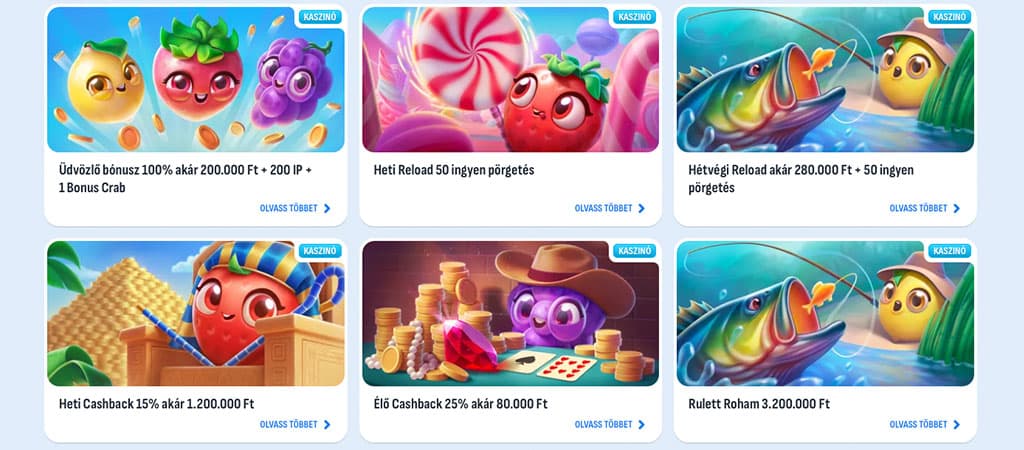 Élő cashback, heti reload, online casino