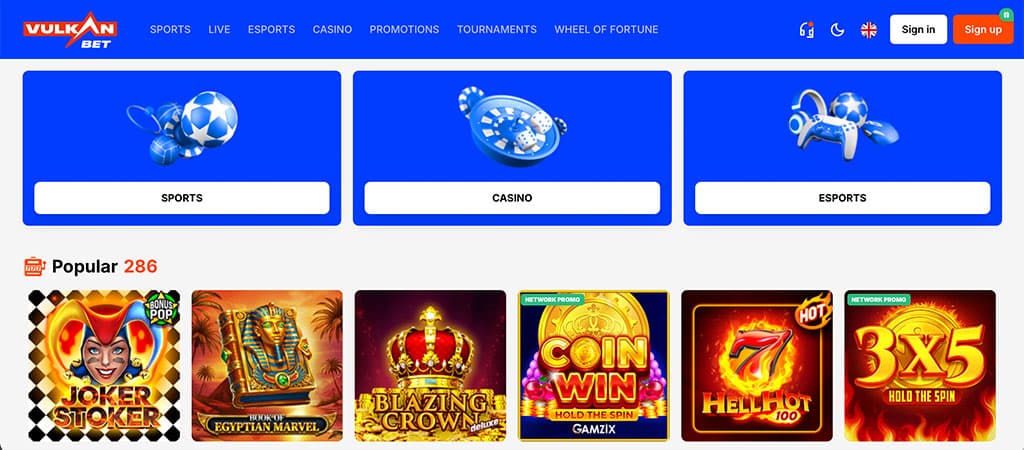 Vulkan Bet, egy sokoldalú online kaszinó igényes játékosok számára.