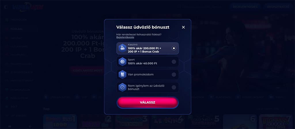 Regisztrációs folyamat, ViperWin Casino