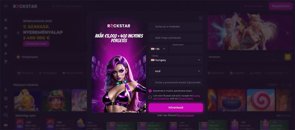 Regisztrációs lépések, könnyedén a Rockstar Casino oldalán.