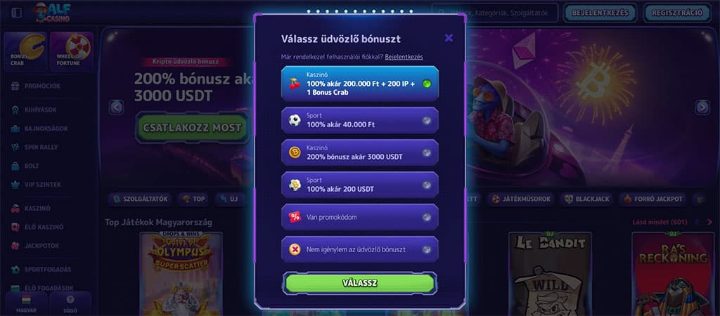Alf Casino regisztráció 5 lépésben az onlnie casino felületére.