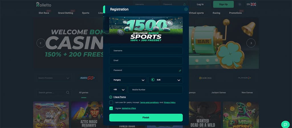 Hogyan hozhatsz létre fiókot a Rolletto Casino oldalán?