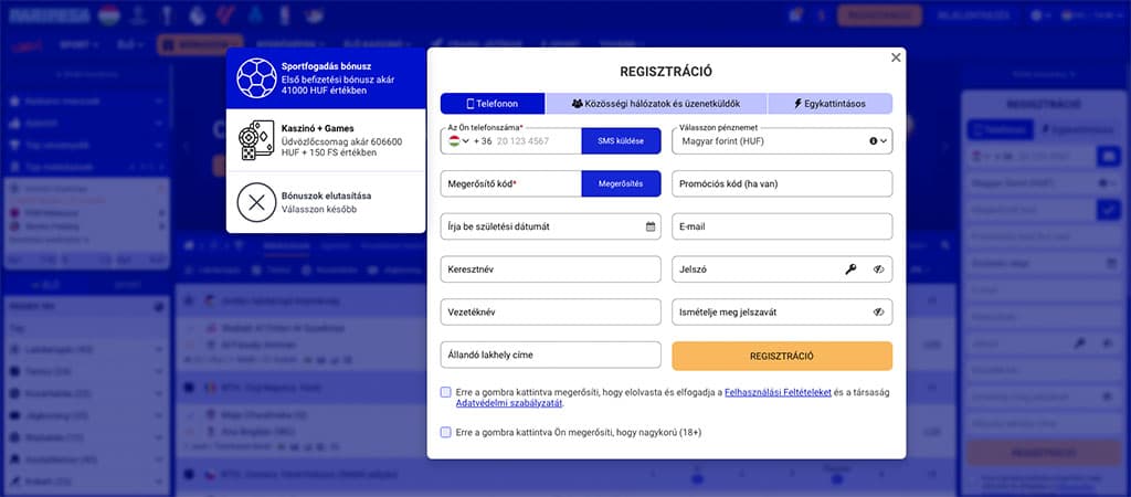 Paripesa Casino regisztrációs lépések.