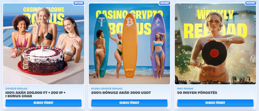 Kripto újratöltési bónuszok az OnlySpins Casino felületén.