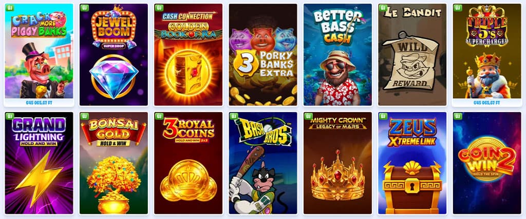 Az OnlySpins kaszinó felületén elérhető játékok, slotok.