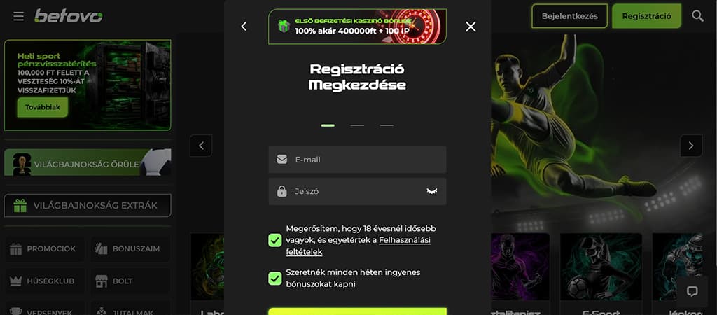 A Betovo regisztrációs lépései a Magyar kaszinóban.