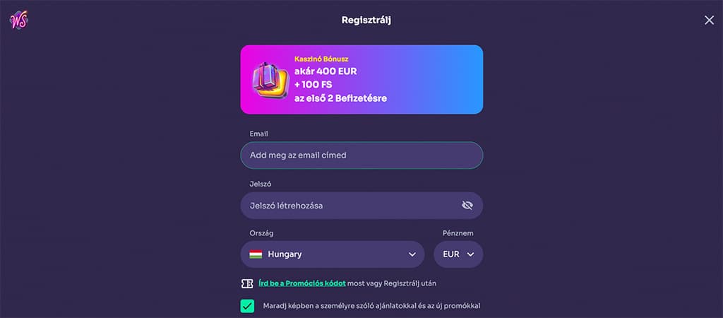 Így regisztrálhatsz a WinSpirit Casino weboldalán