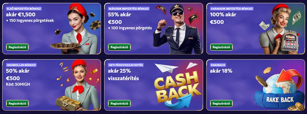 Winairlines Casino bónuszok és promóciók.