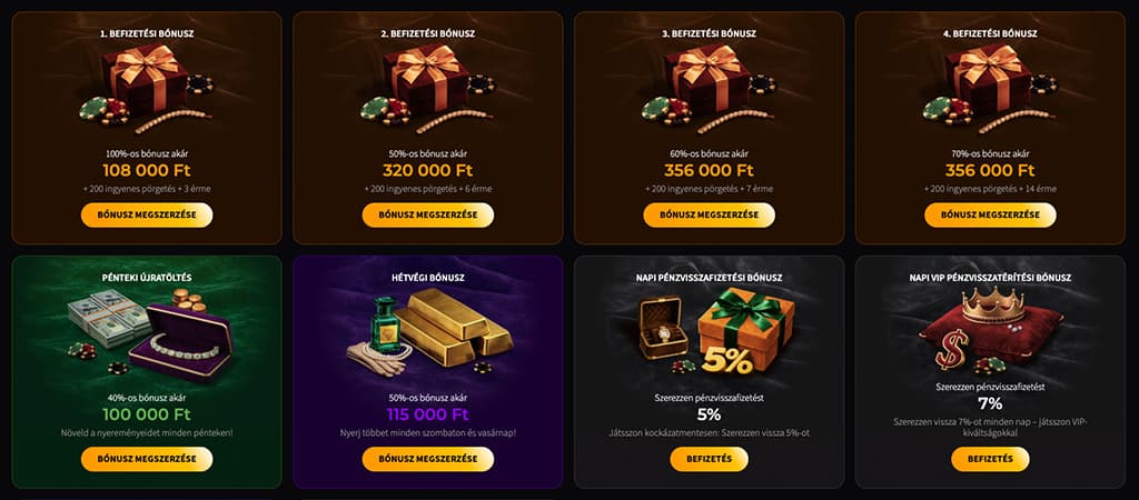 Elérhető bónuszok és VIP-program a WildChance Casino oldalán.