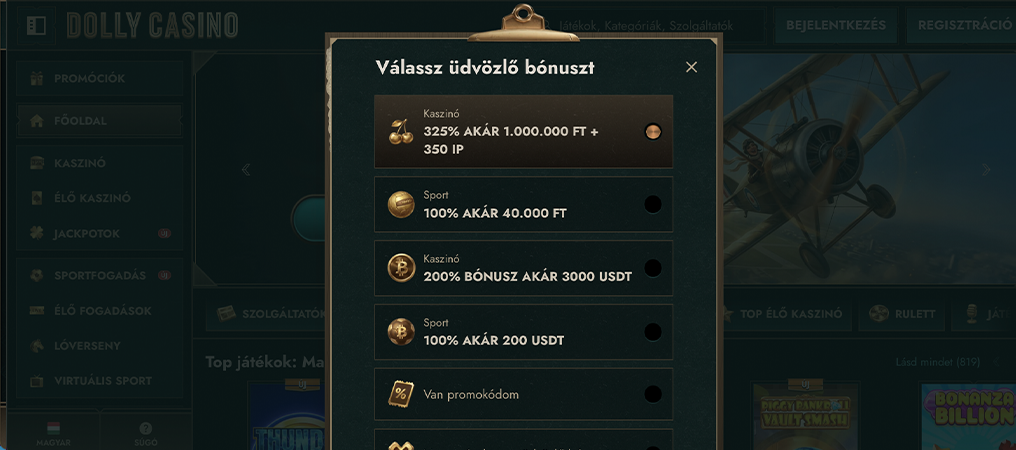 DollyCasino VIP-program értékes jutalmakkal üdvözlő bónusz.