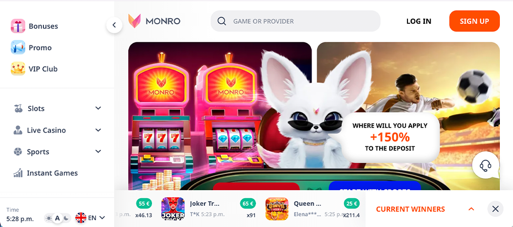 Monro Casino, minőségi szerencsejáték magyaroknak.