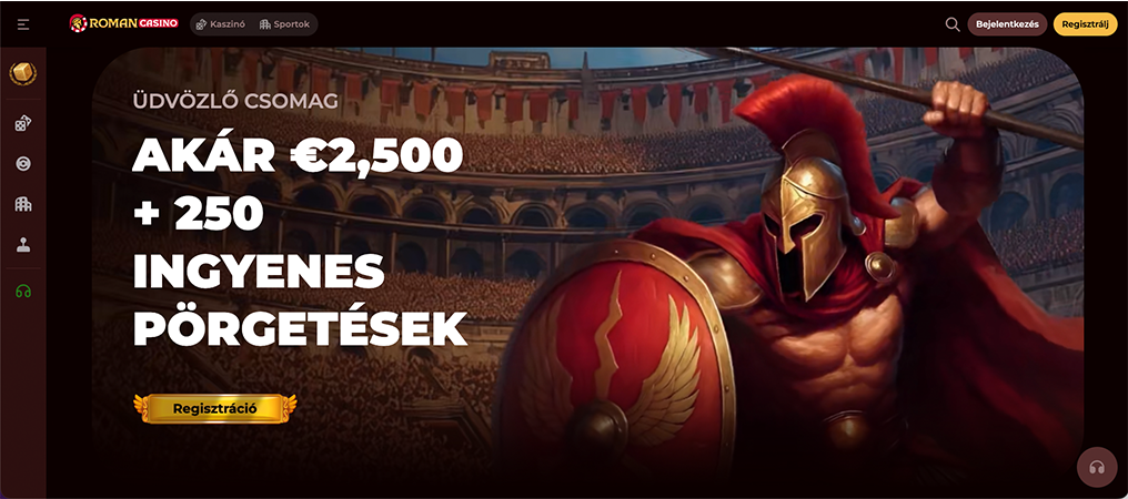 Roman Casino online kaszinó főoldal: üdvözlő bónusz akár 600K Ft + 250 ingyen pörgetés, cashback, népszerű slot játékok