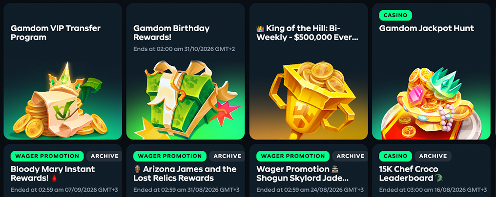Bónuszrendszer a Gamdom casino felületén