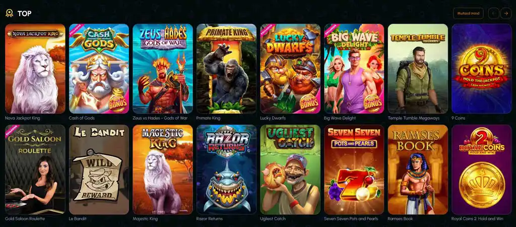 Nova Jackpot kaszinó top játékok: Nova Jackpot King, Cash of Gods, Zeus vs Hades, Primate King, Lucky Dwarfs, Big Wave Delight.