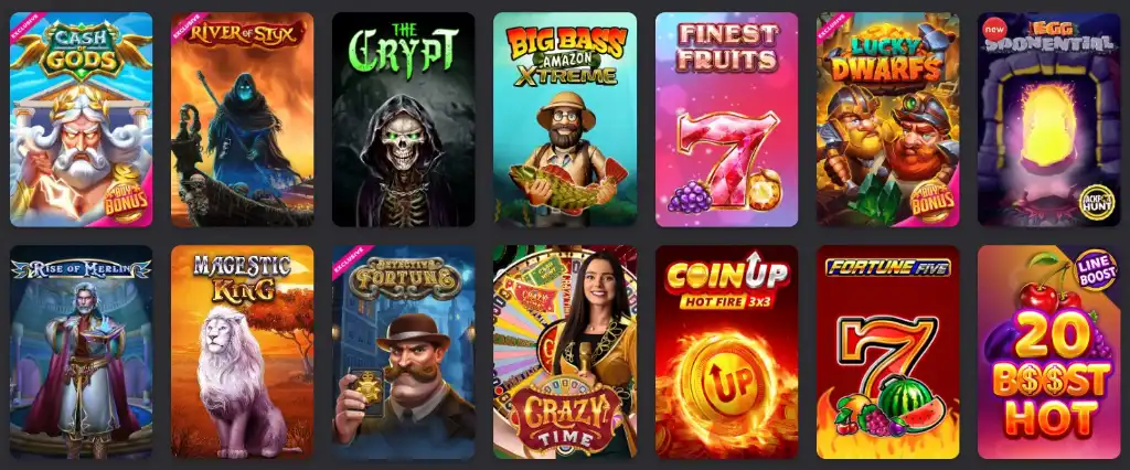 Fezbet kaszinó népszerű nyerőgépek: Cash Gods, River of Styx, Big Bass, Lucky Dwarfs, Majestic King, Detective Fortune, Crazy Time.