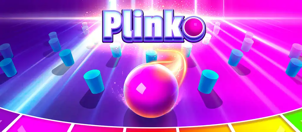 Plinko játék színes golyóval és oszlopokkal, izgalmas online kaszinó szórakozás vizuális megjelenítése.