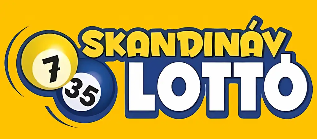 Skandináv lottó logó sárga háttéren, két lottógolyóval, számokkal és játék neve nagy betűkkel.