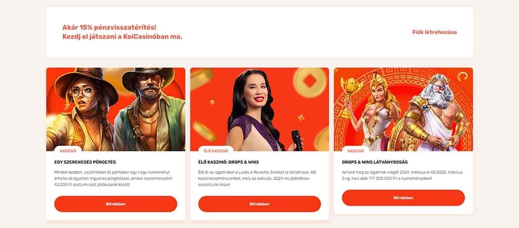 Akár 15% pénzvisszatérítés, ingyenes pörgetések és Drops & Wins nyeremények a KOI Casino legújabb promócióiban.